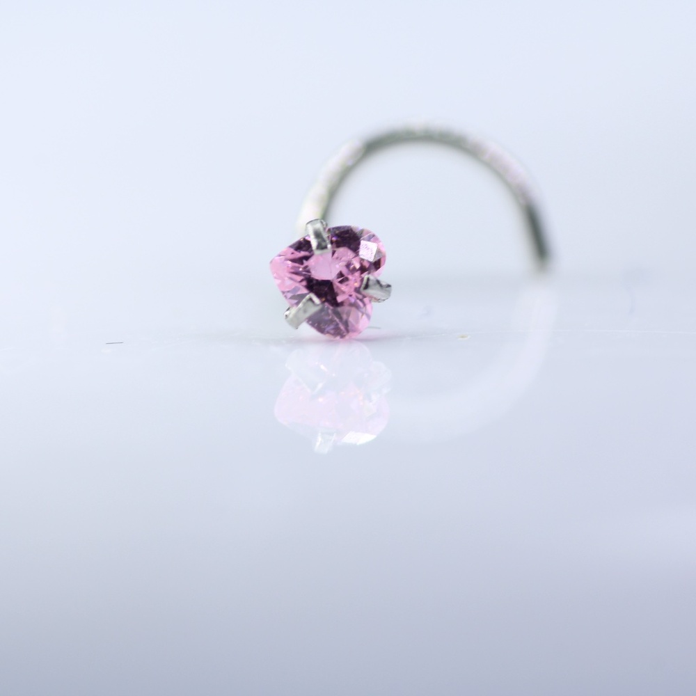 cute crystal rose heart Nose Piercing Corkscrew Surgical steel 20g New